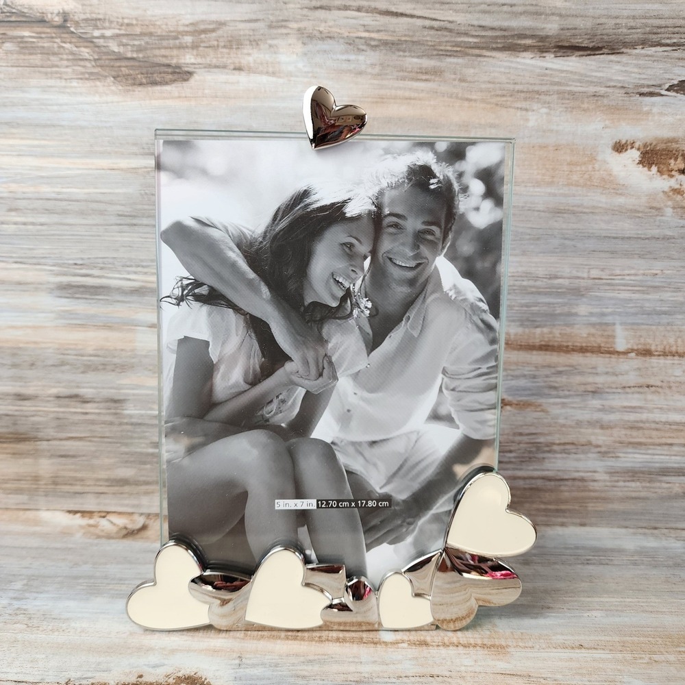 Papyrus Silver Heart Glass Picture Frame 5x7 Freestanding 736499